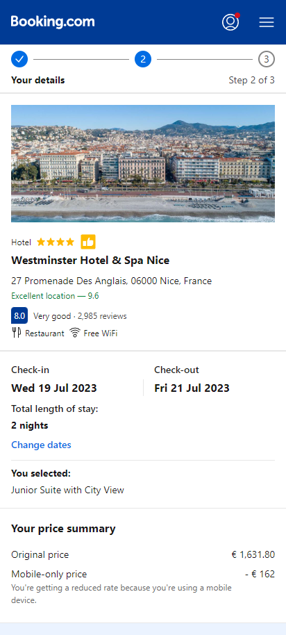 Booking - Westminster Hotel & Spa Nice - 19/07/2023_21/07/2023